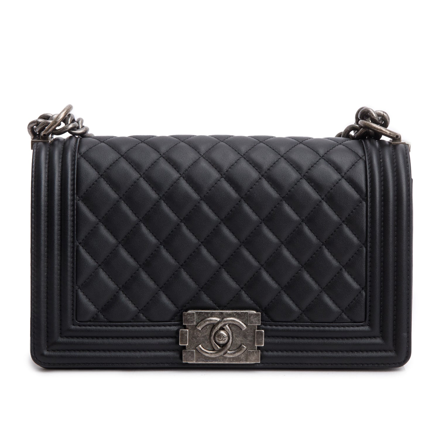 Chanel Quilted Boy Leather Lambskin Black Travel Bag Box Receipt