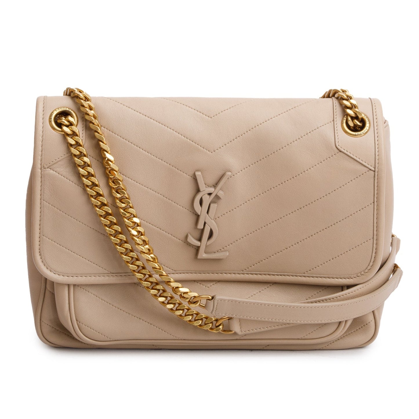YSL Saint Laurent Lambskin Medium Niki Chain Satchel Matelasse Monogram Travel Bag