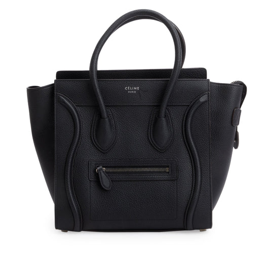 Celine Calfskin Micro Luggage Tote Handbag Leather Black Tote Bag