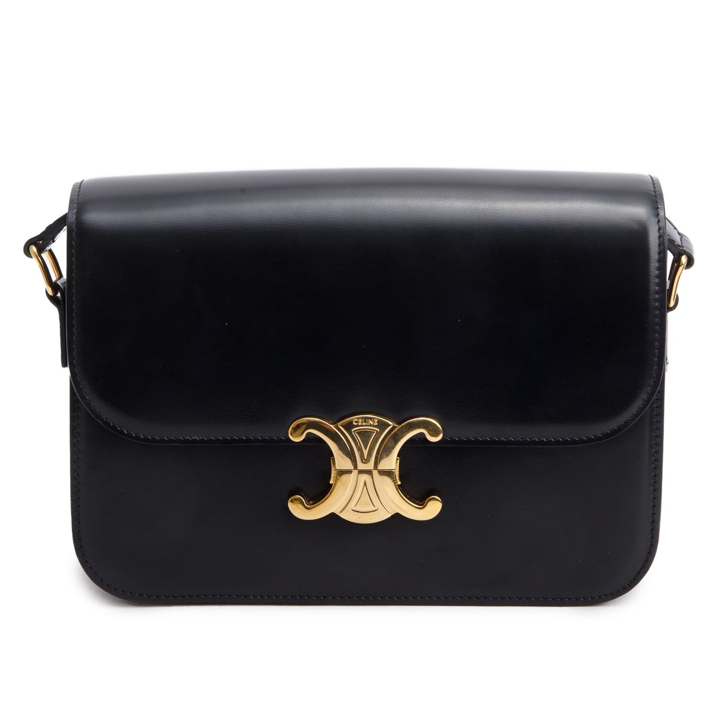 Celine Shiny Calfskin Triomphe Handbag Black Medium Travel Bag
