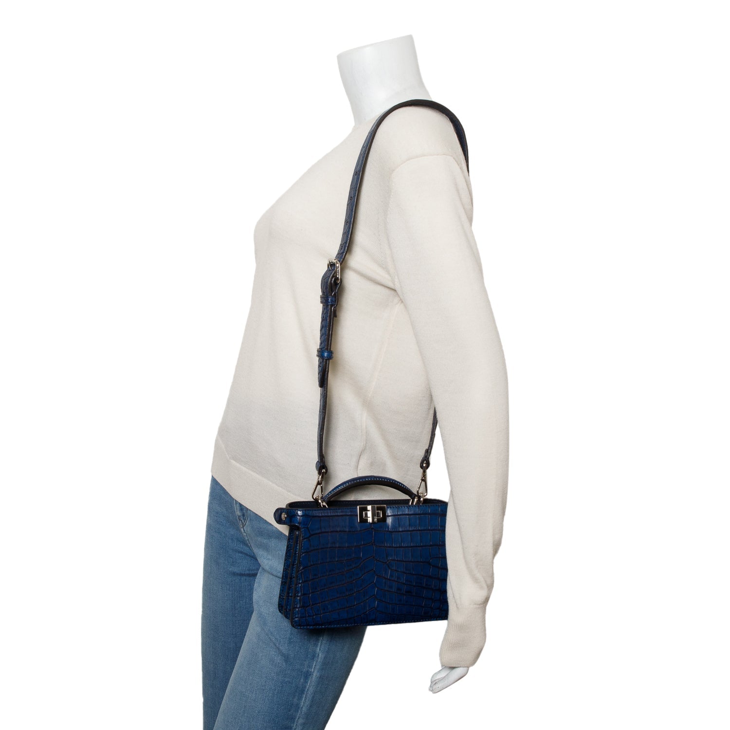 Fendi Navy Crocodile Peekaboo Iseeu Cross Petit Travel Travel Bag