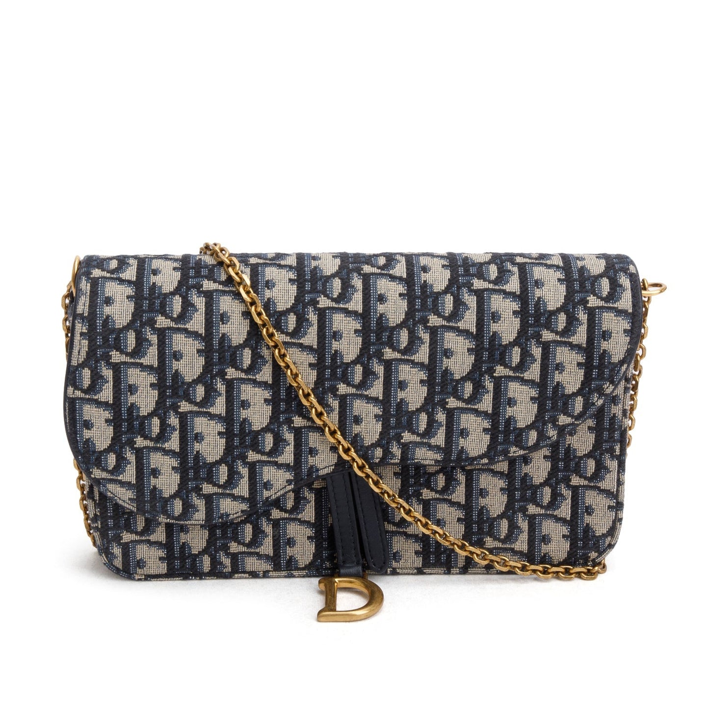 Dior Christian Oblique Jacquard Saddle Pouch With Handbag Chain Travel Bag