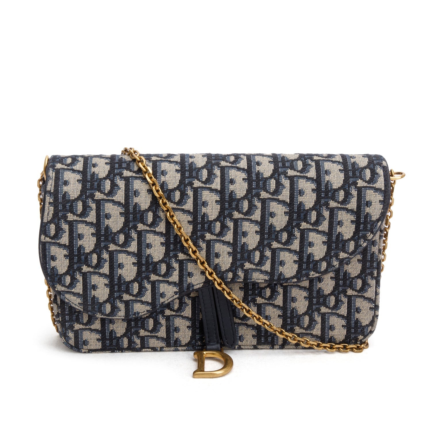 Dior Christian Oblique Jacquard Saddle Pouch With Handbag Chain Travel Bag