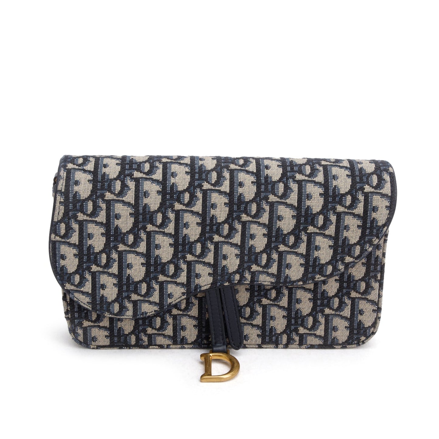 Dior Christian Oblique Jacquard Saddle Pouch With Handbag Chain Travel Bag