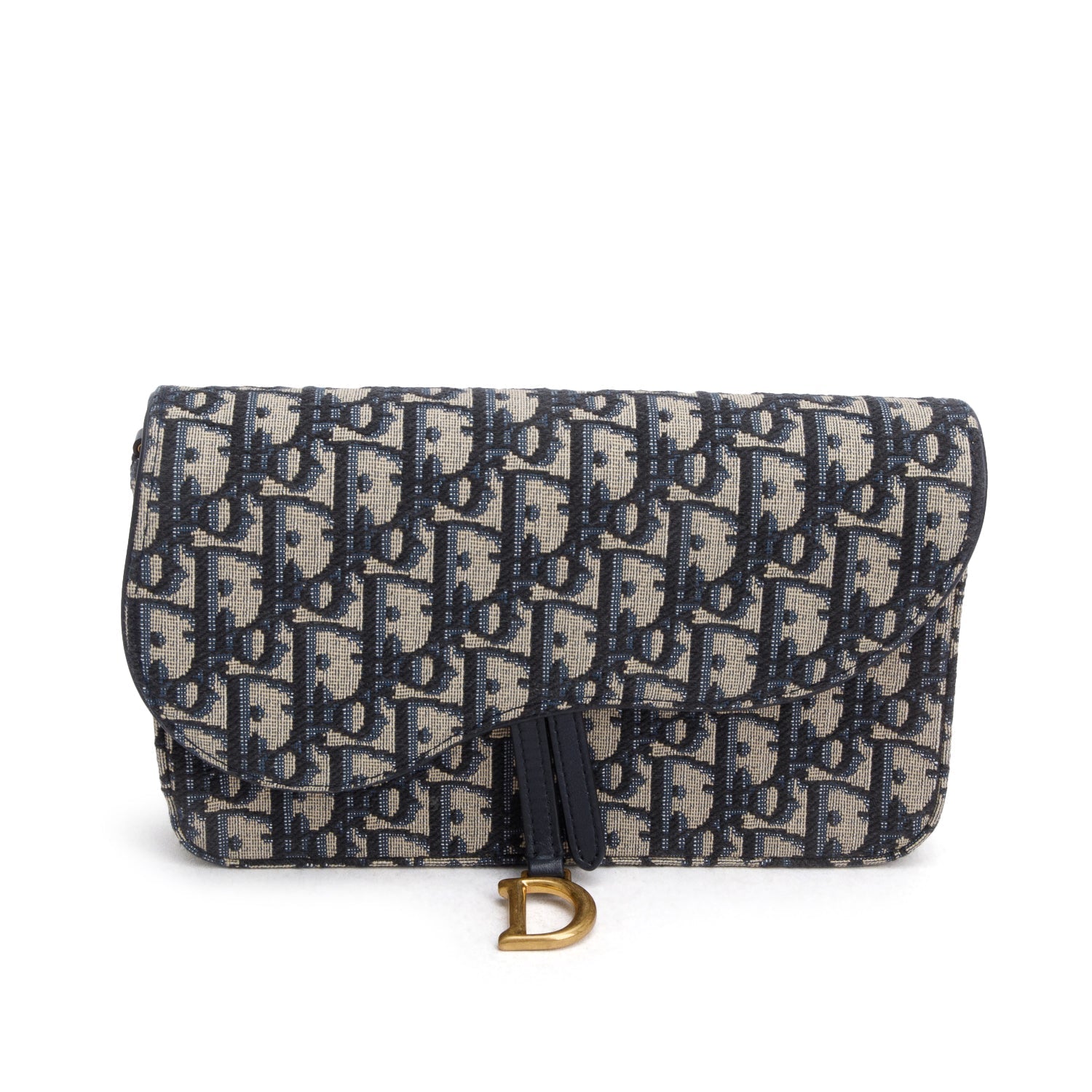 Dior Christian Oblique Jacquard Saddle Pouch With Handbag Chain Travel Bag