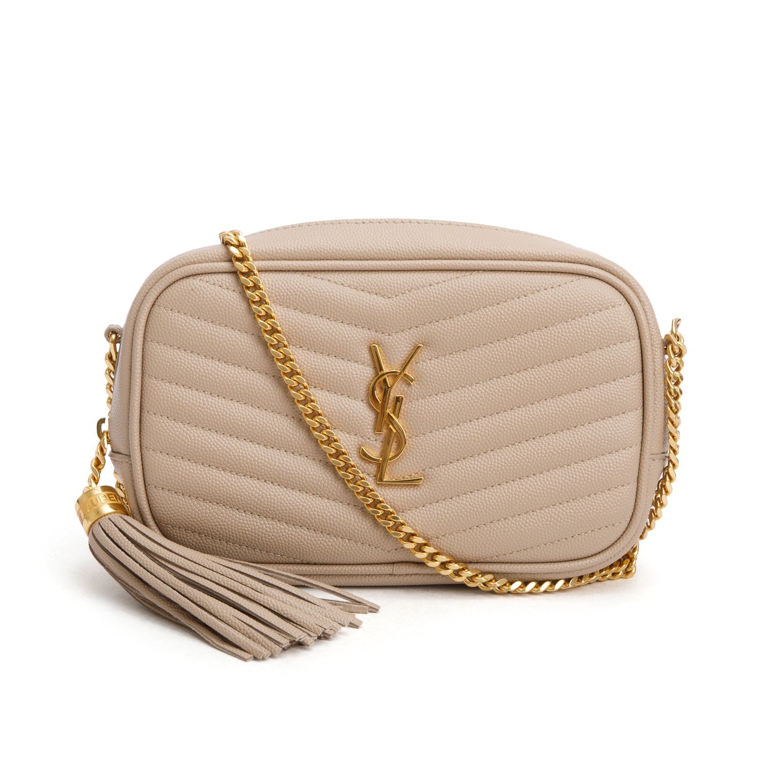 YSL Saint Laurent Grain De Poudre Lou Camera Bag Matelasse Beige Crossbody Bag