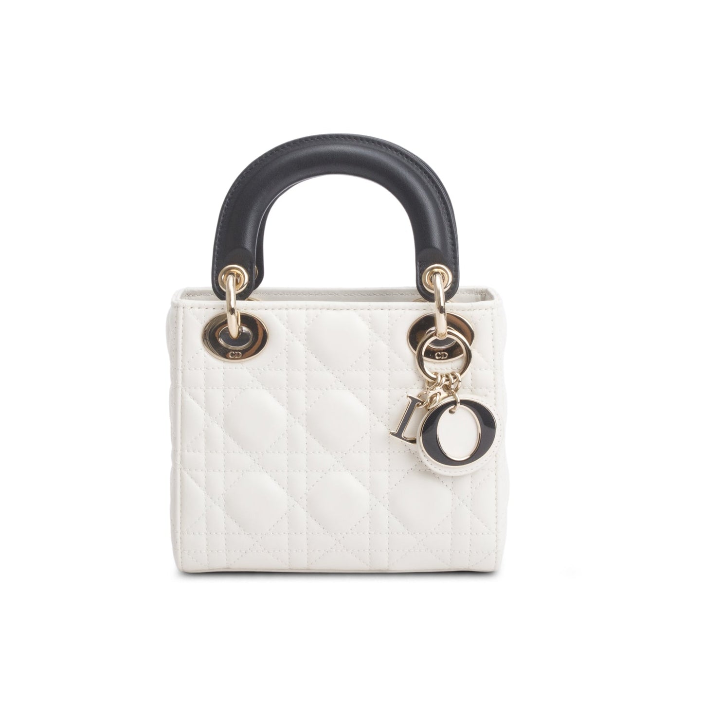 Dior Christian Lambskin Cannage Lady Handbag Black White Travel Bag