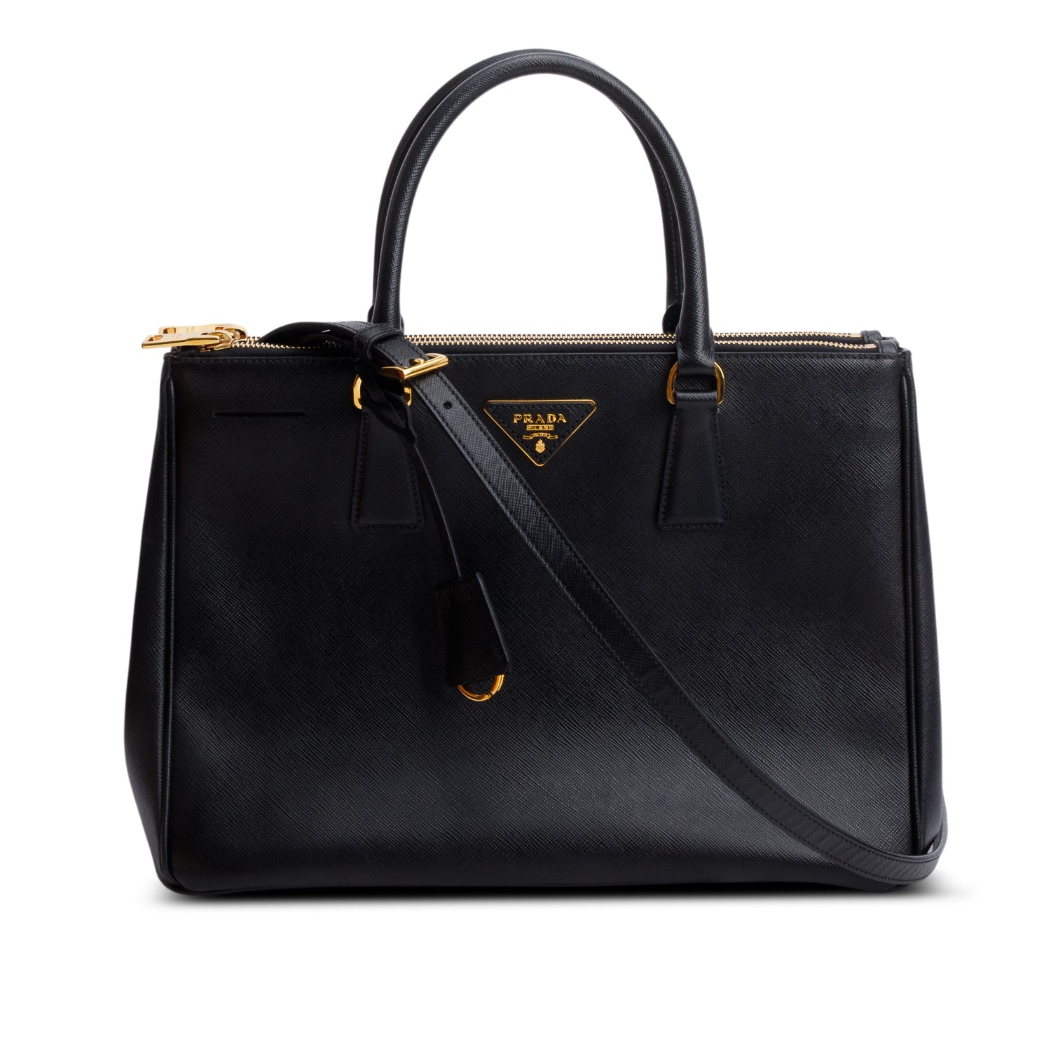 Prada Saffiano Lux Double Zip Galleria Tote Handbag Black Medium Tote Bag