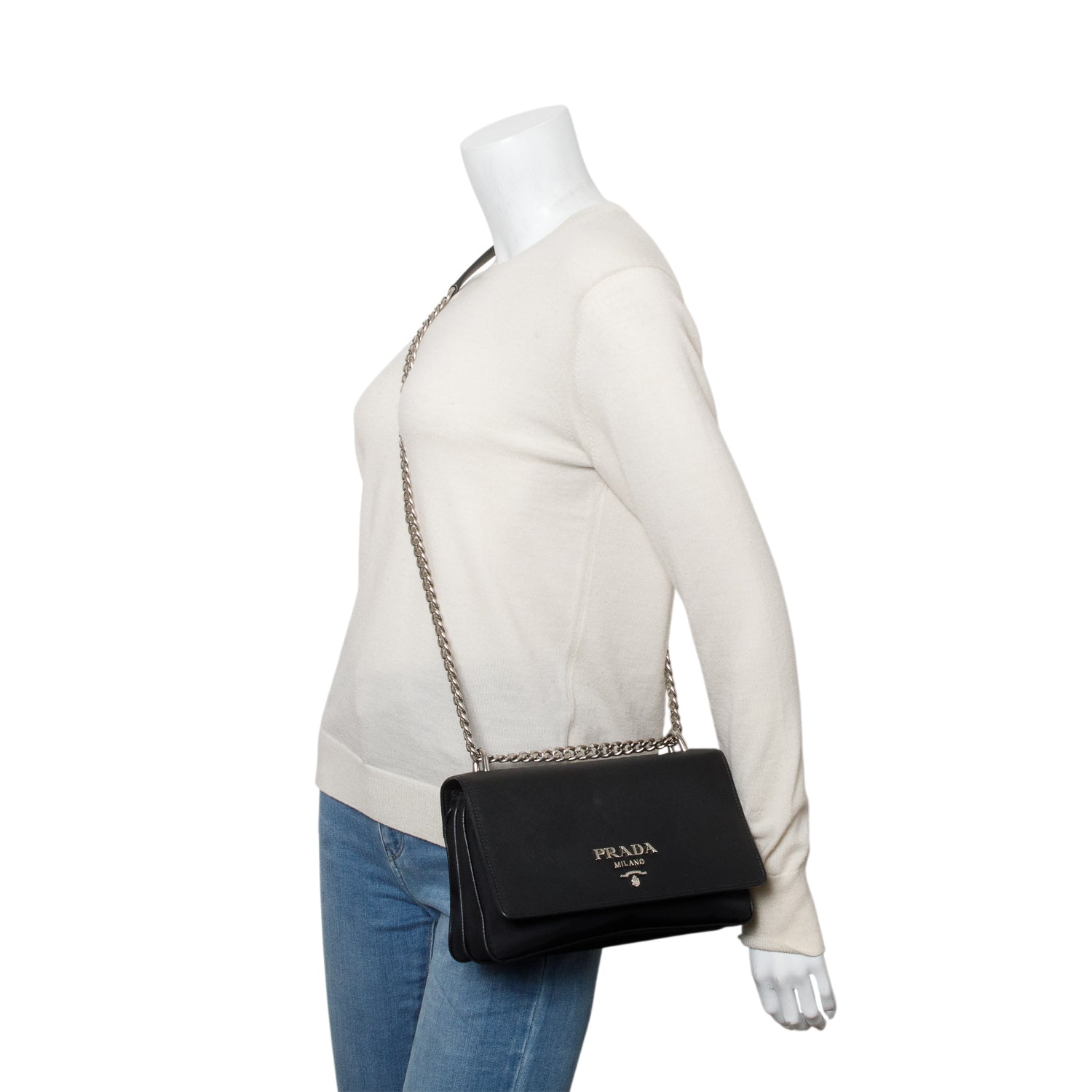 Prada Saffiano Lux Tessuto Flap Crossbody Bag Nylon Black