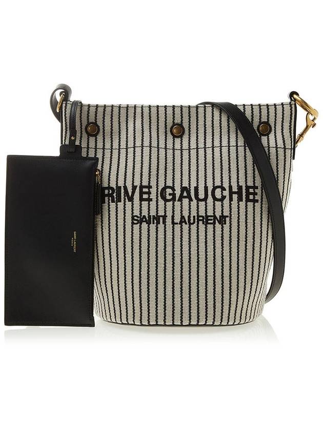 YSL Saint Laurent Luxury Trending Rive Gauche Striped Bag Leather Canvas Black Bucket Bag