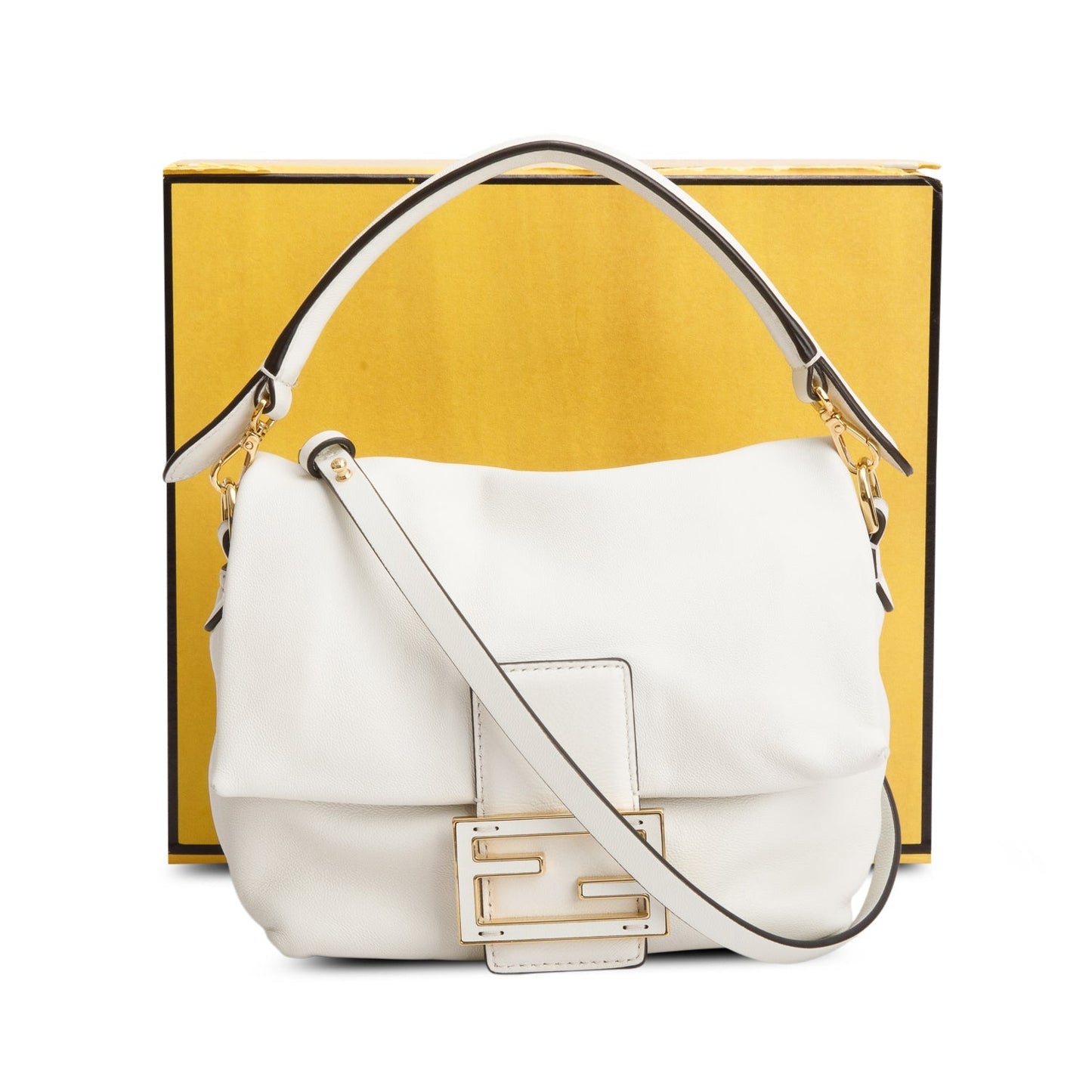 Fendi Nappa Mamma Baguette Leather Cream Travel Bag
