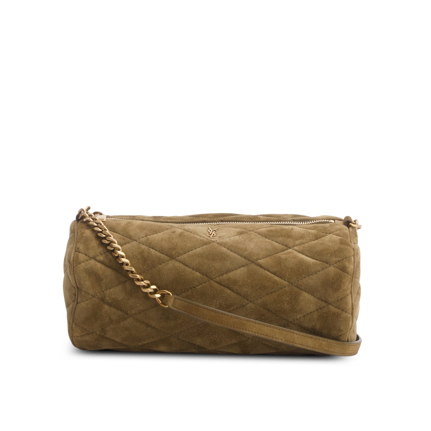 YSL Saint Laurent Olive Sade Tube Bag Suede Quilted Travel Bag