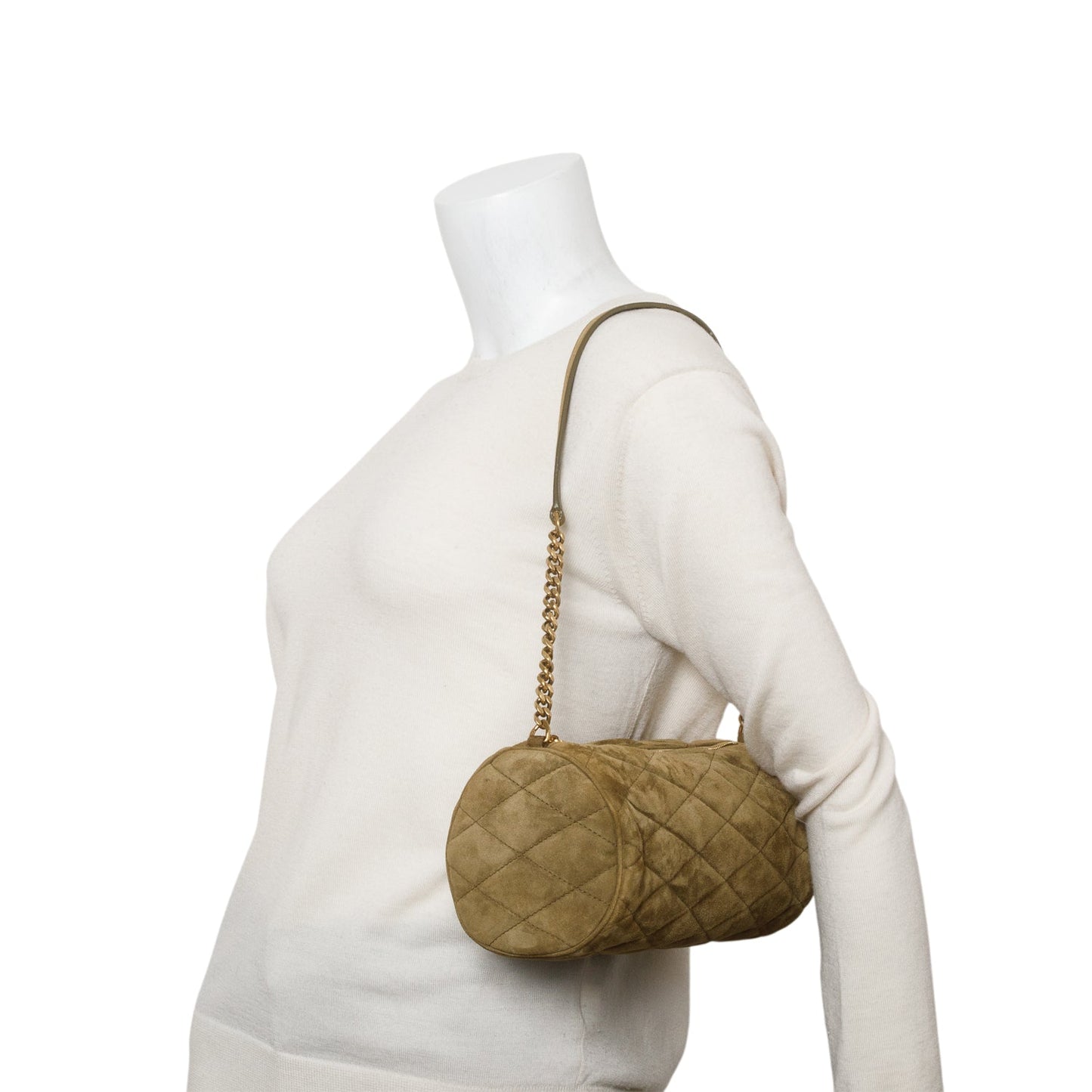 YSL Saint Laurent Olive Sade Tube Bag Suede Quilted Travel Bag