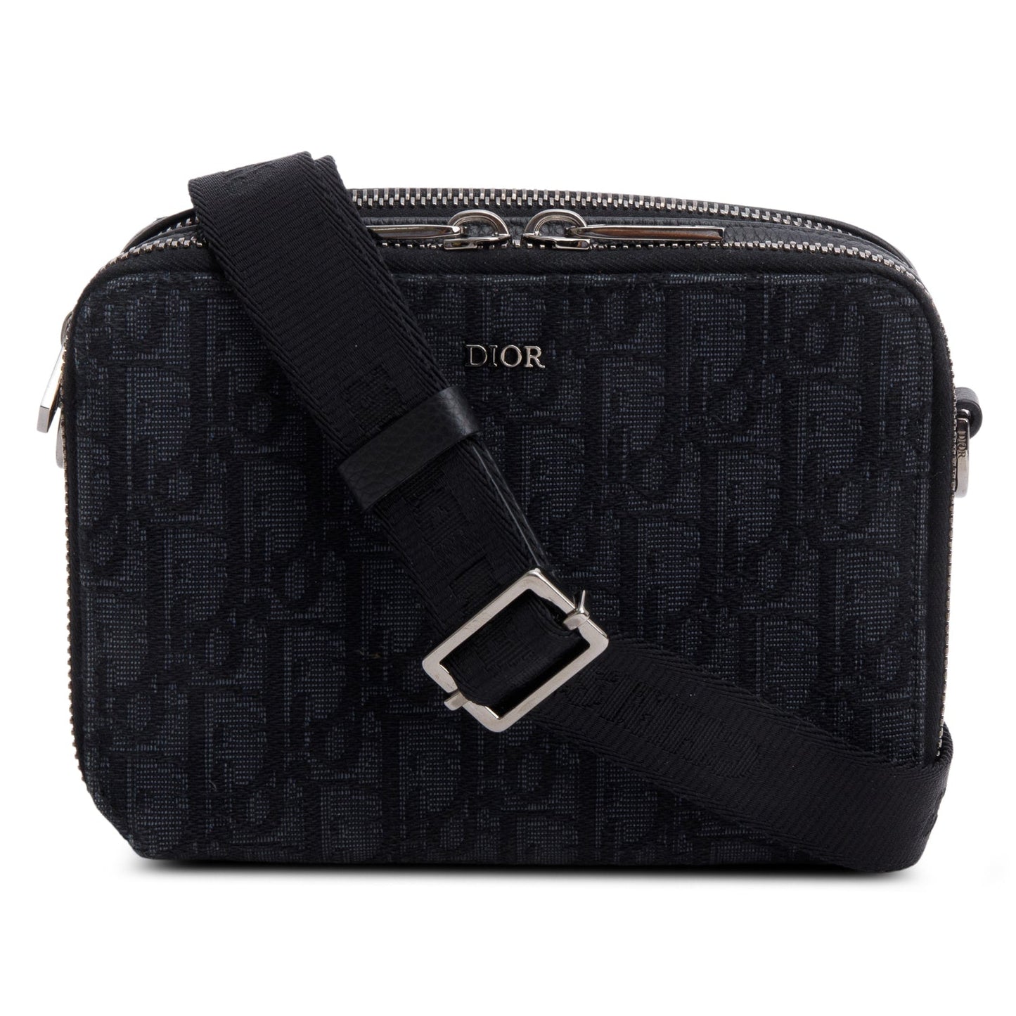 Dior Christian Oblique Jacquard Zipped Pouch Handbag Black Travel Bag