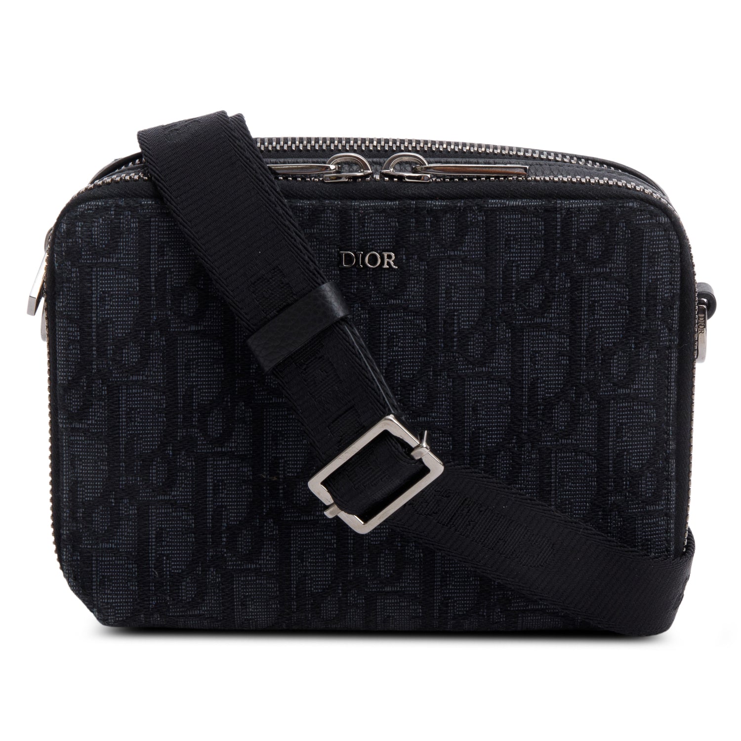 Dior Christian Oblique Jacquard Zipped Pouch Handbag Black Travel Bag