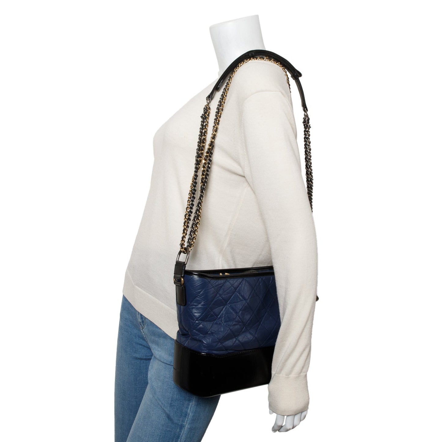 Chanel & Aged Gabrielle Hobo Leather Calfskin Black Blue Travel Bag Authenticity Card