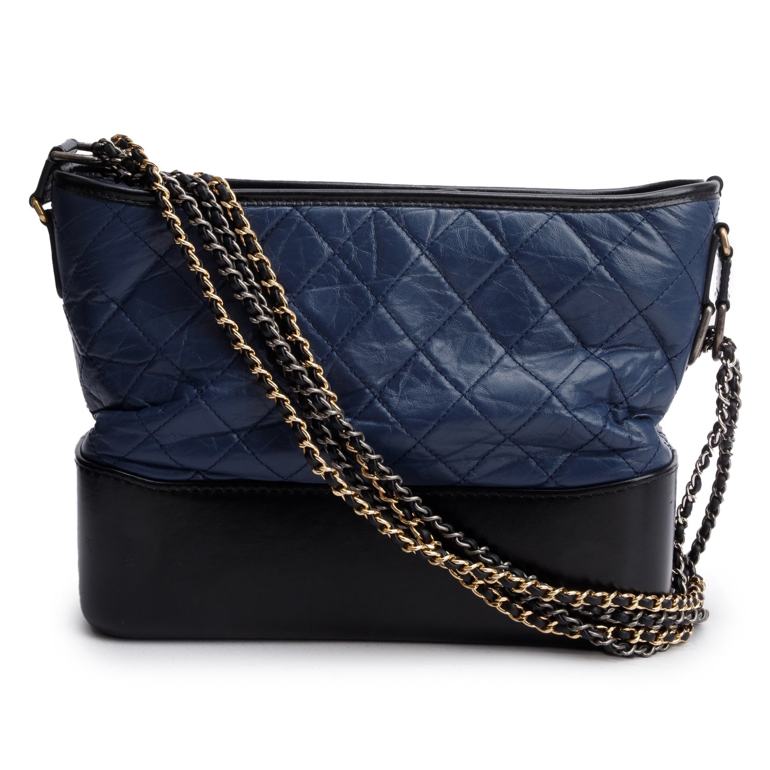 Chanel & Aged Gabrielle Hobo Leather Calfskin Black Blue Travel Bag Authenticity Card