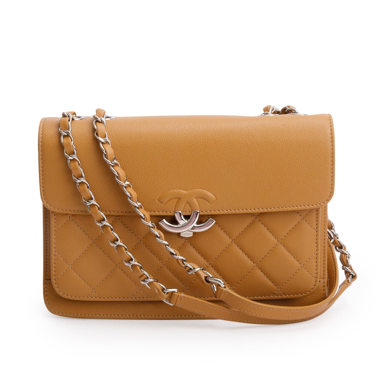 Chanel Tan Caviar Quilted CC Box Travel Bag