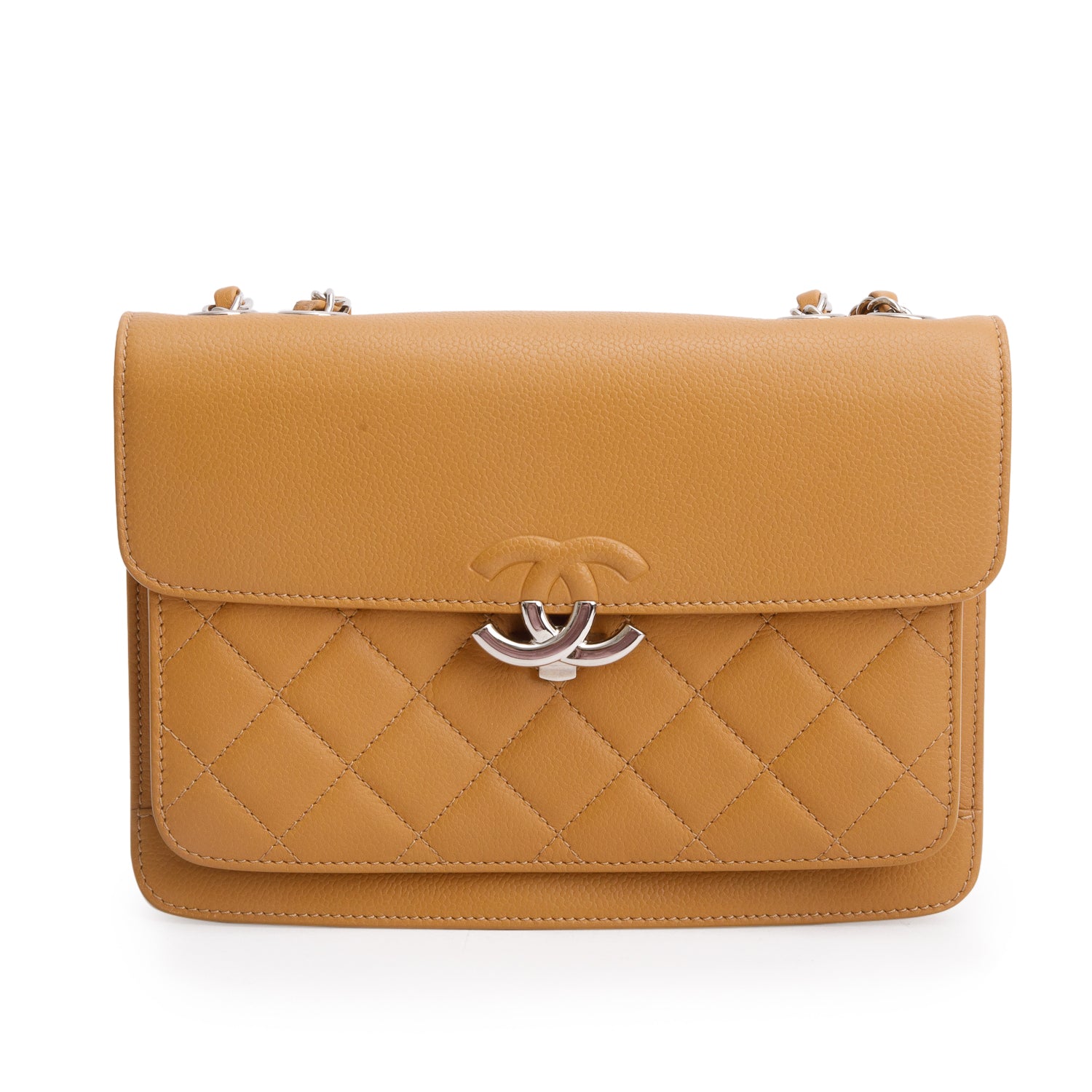 Chanel Tan Caviar Quilted CC Box Travel Bag