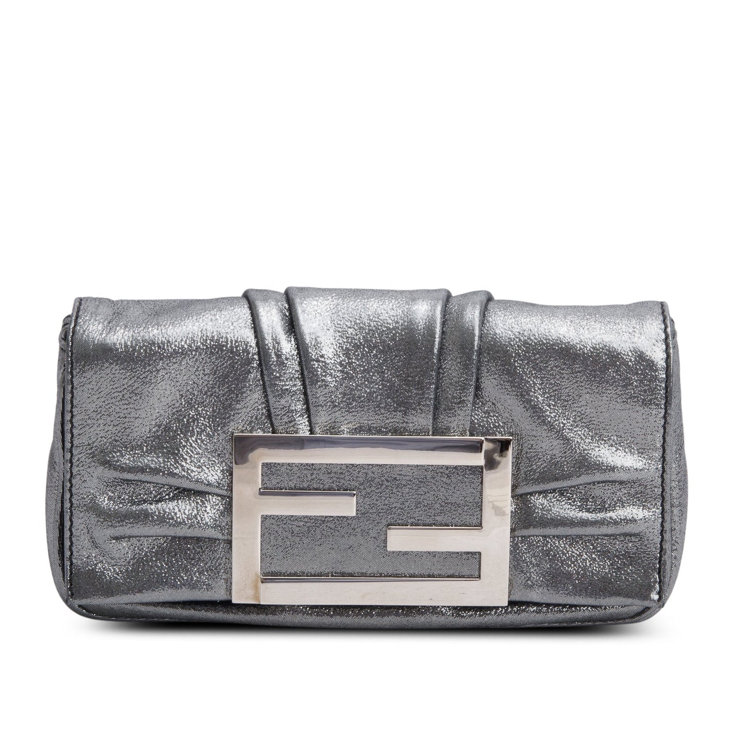Fendi Metallic Calfskin Mia Pochette Bag Silver Chain Travel Bag