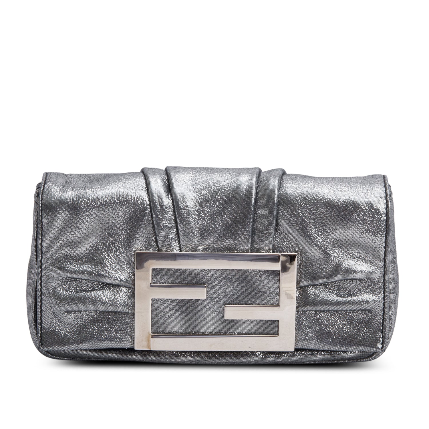 Fendi Metallic Calfskin Mia Pochette Bag Silver Chain Travel Bag