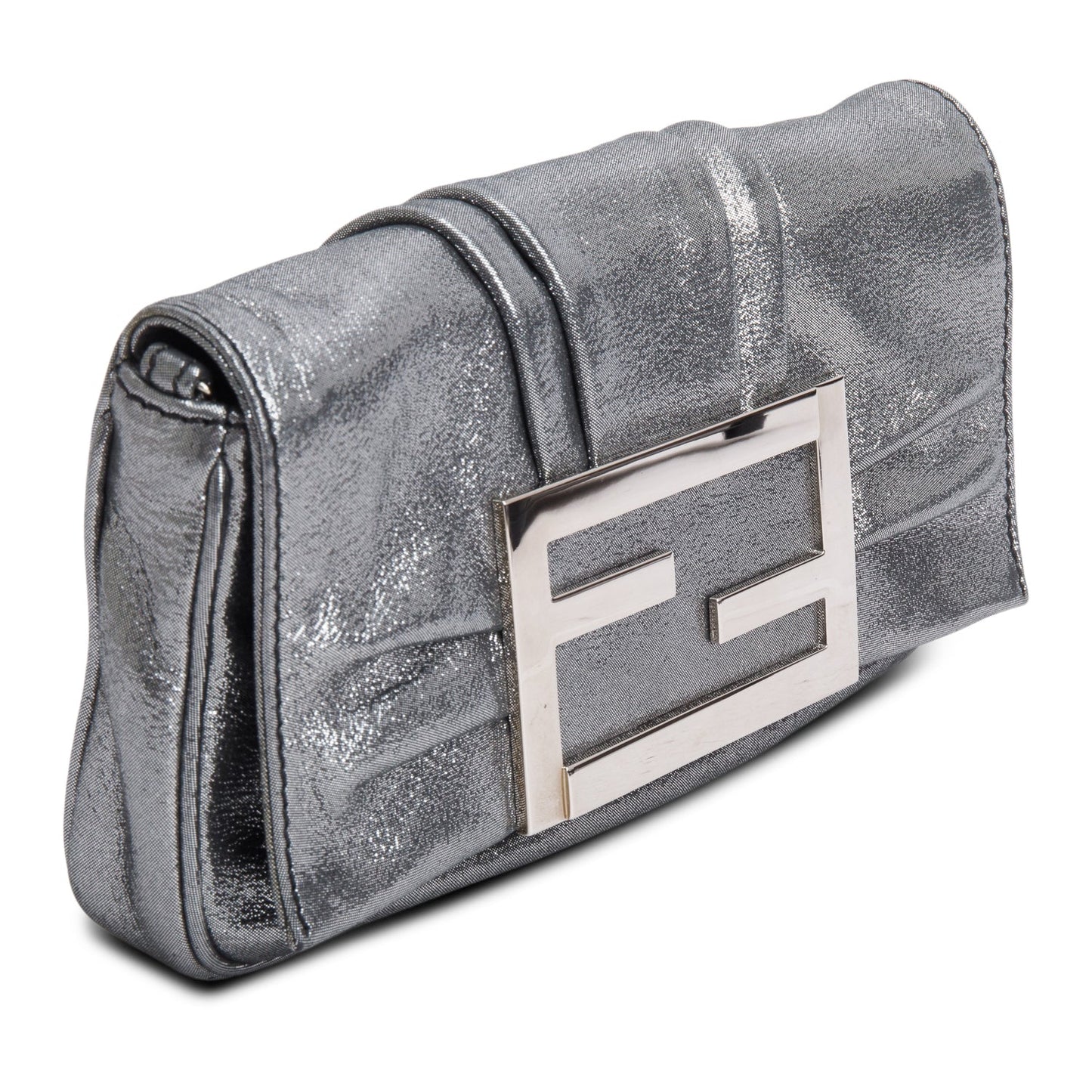 Fendi Metallic Calfskin Mia Pochette Bag Silver Chain Travel Bag