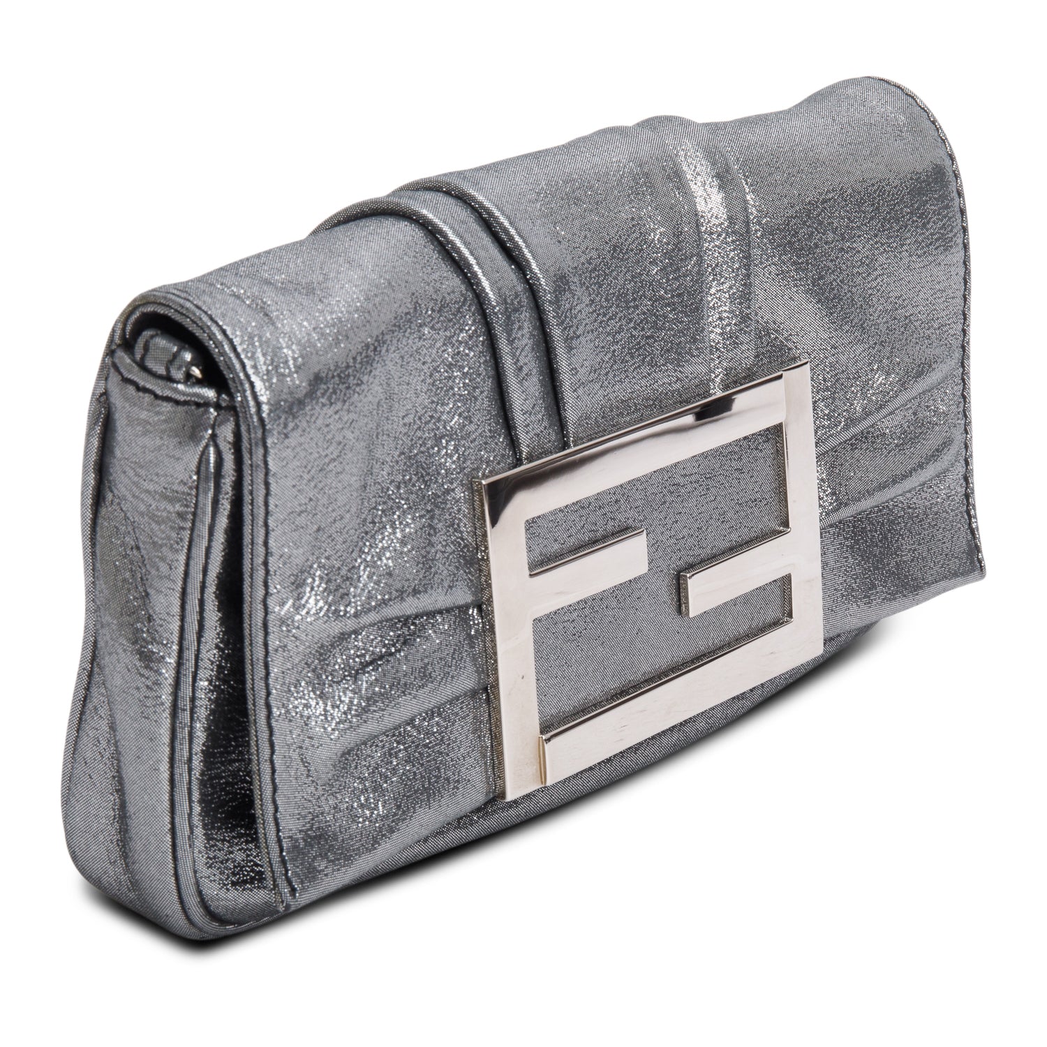 Fendi Metallic Calfskin Mia Pochette Bag Silver Chain Travel Bag