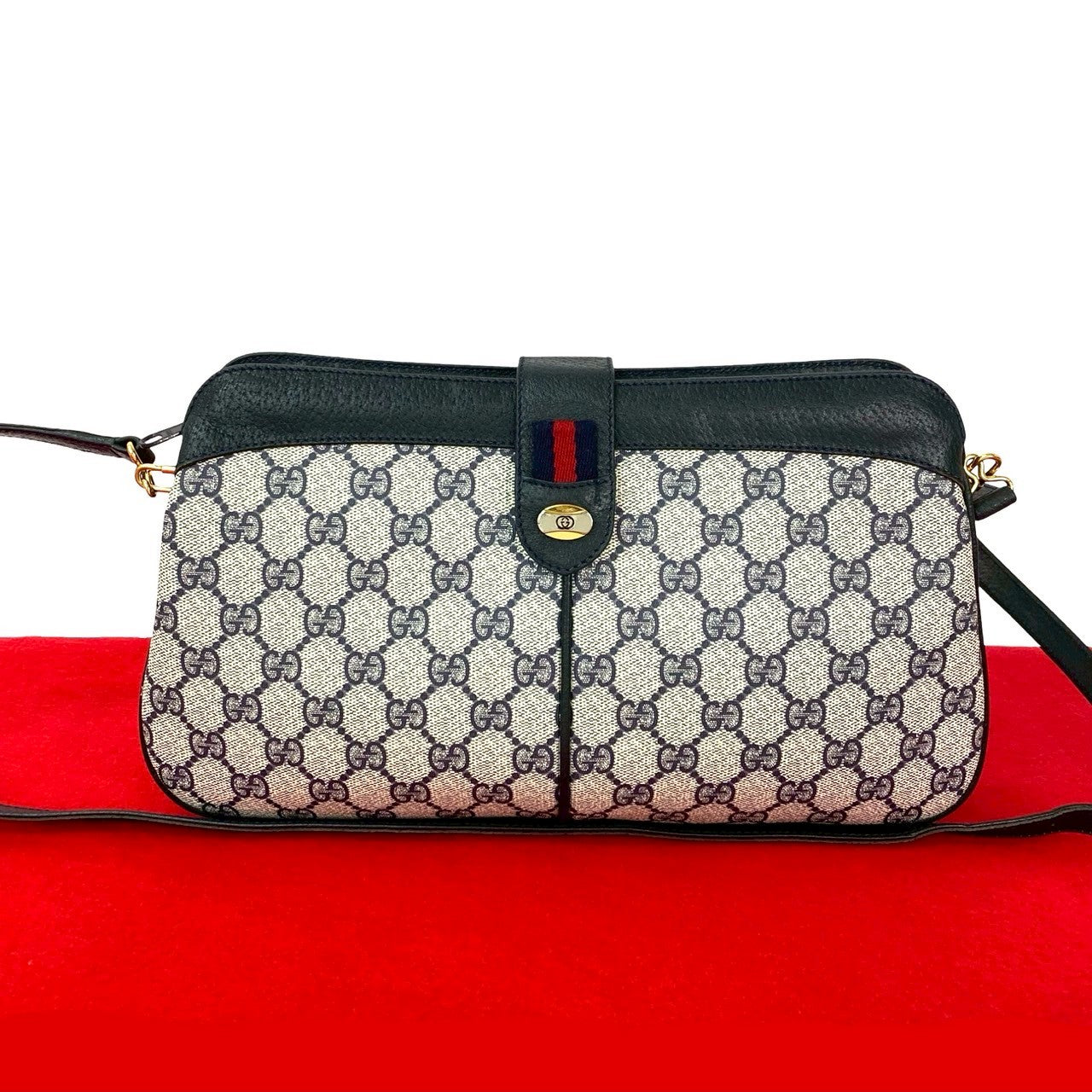 Gucci Sherry line Leather Navy Shoulder Bag 9