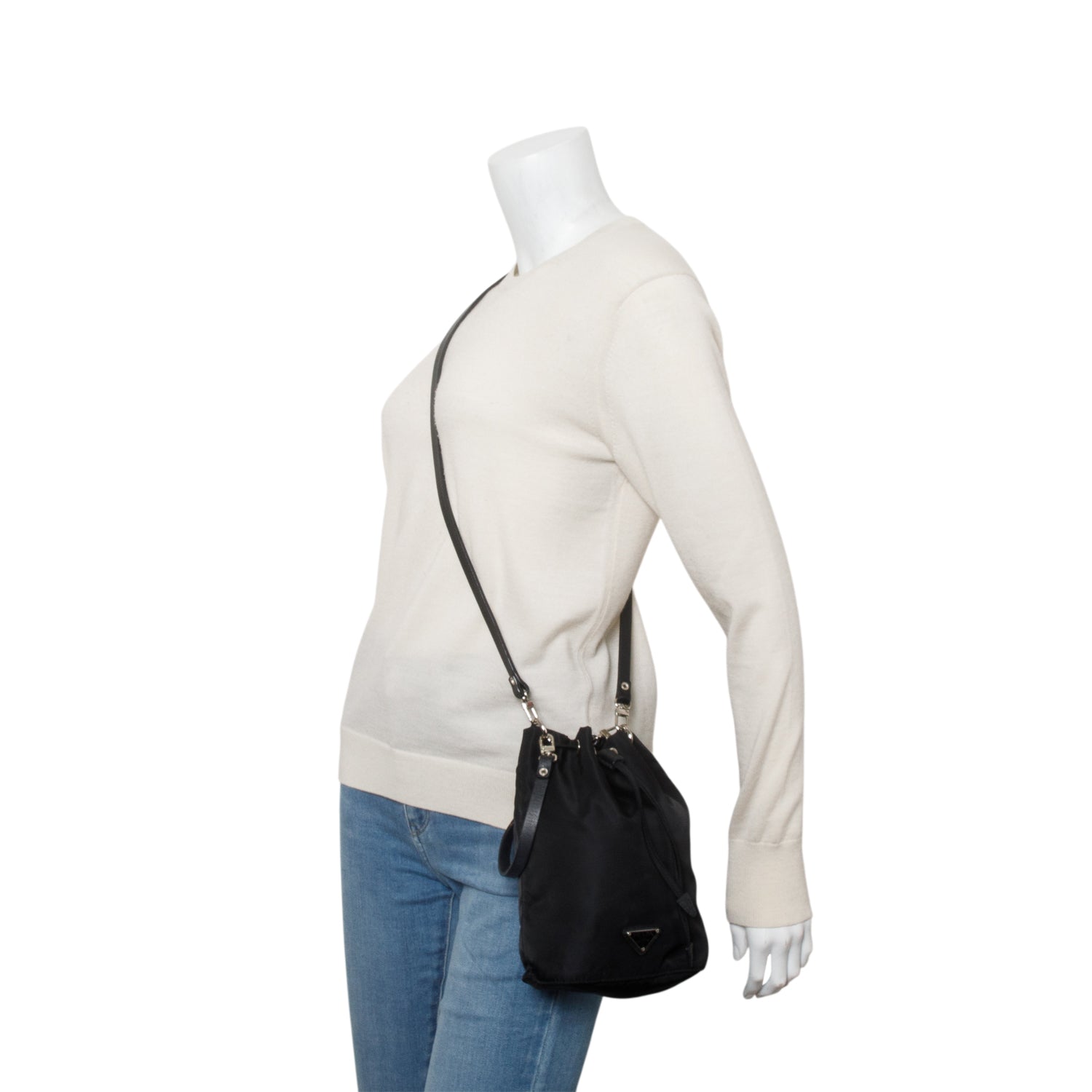 Prada Re Pouch Handbag Nylon Black Bucket Bag