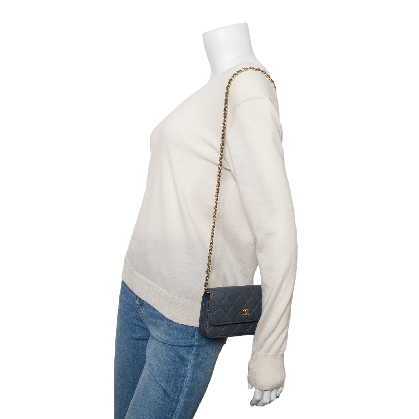 Chanel Quilted CC Pearl Crush Flap Leather Lambskin Grey Travel Bag