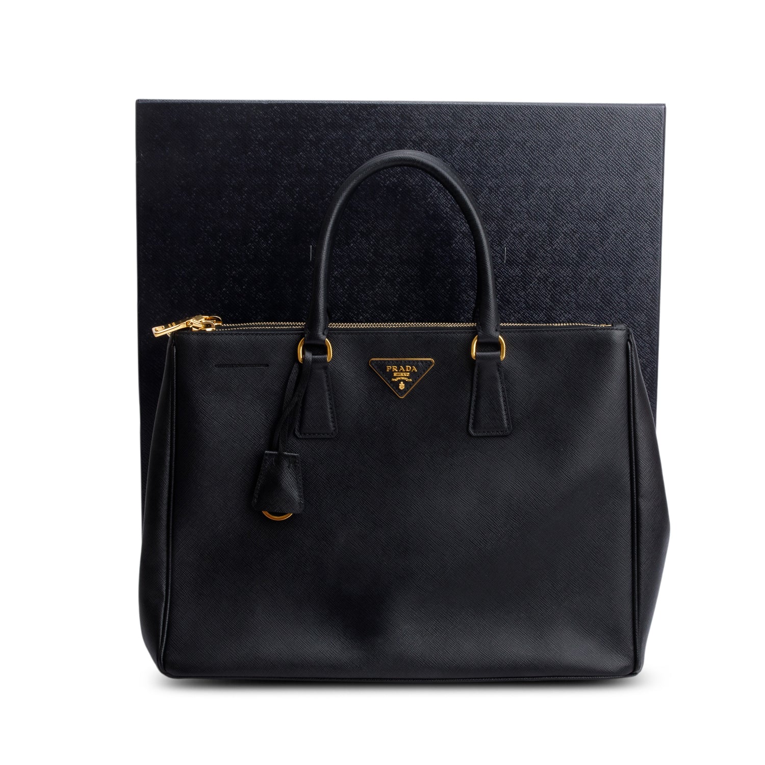 Prada Saffiano Lux Double Zip Galleria Tote Handbag Black Large Tote Bag Tote Handbag