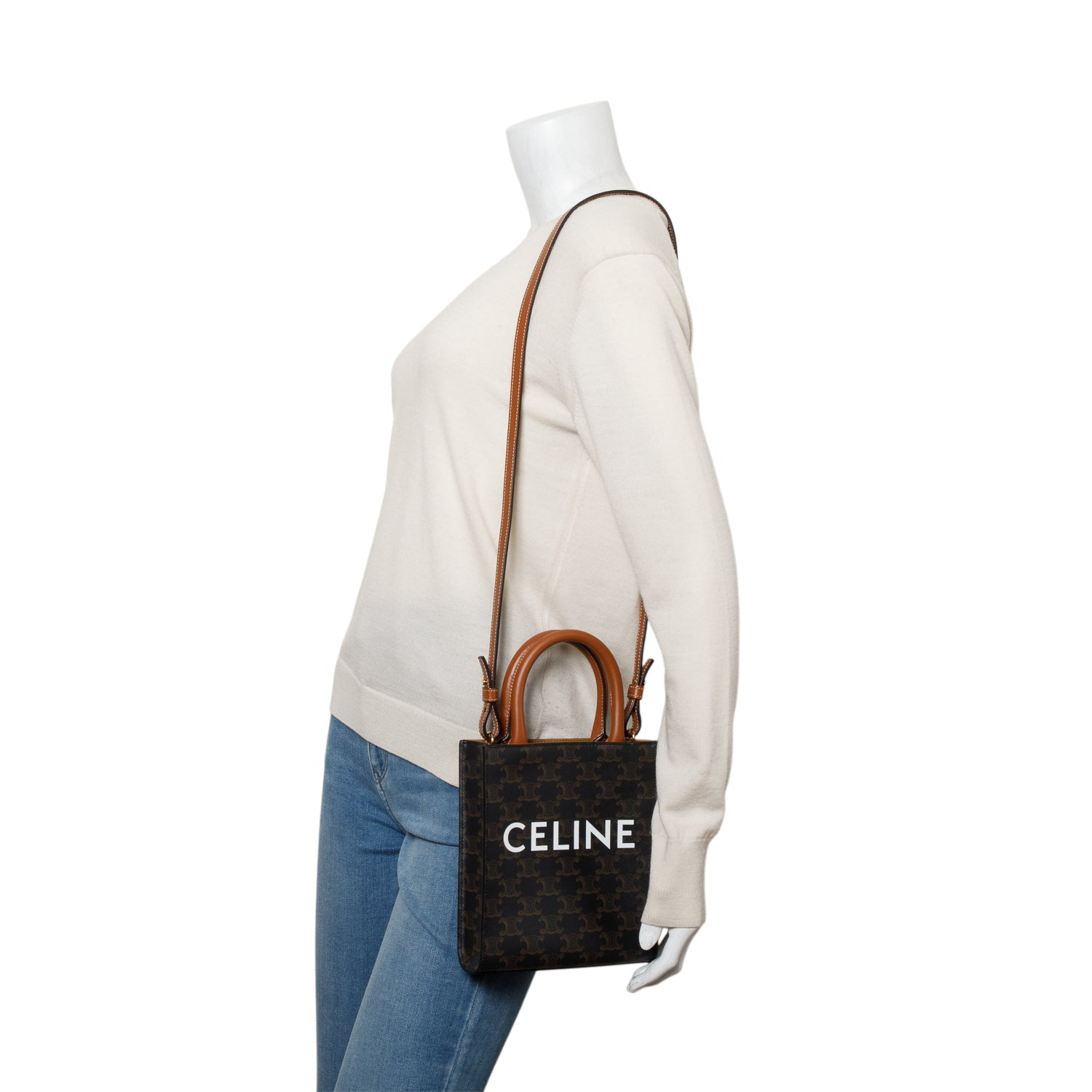 Celine Triomphe Vertical Cabas Tote Handbag Canvas Mini Tote Bag