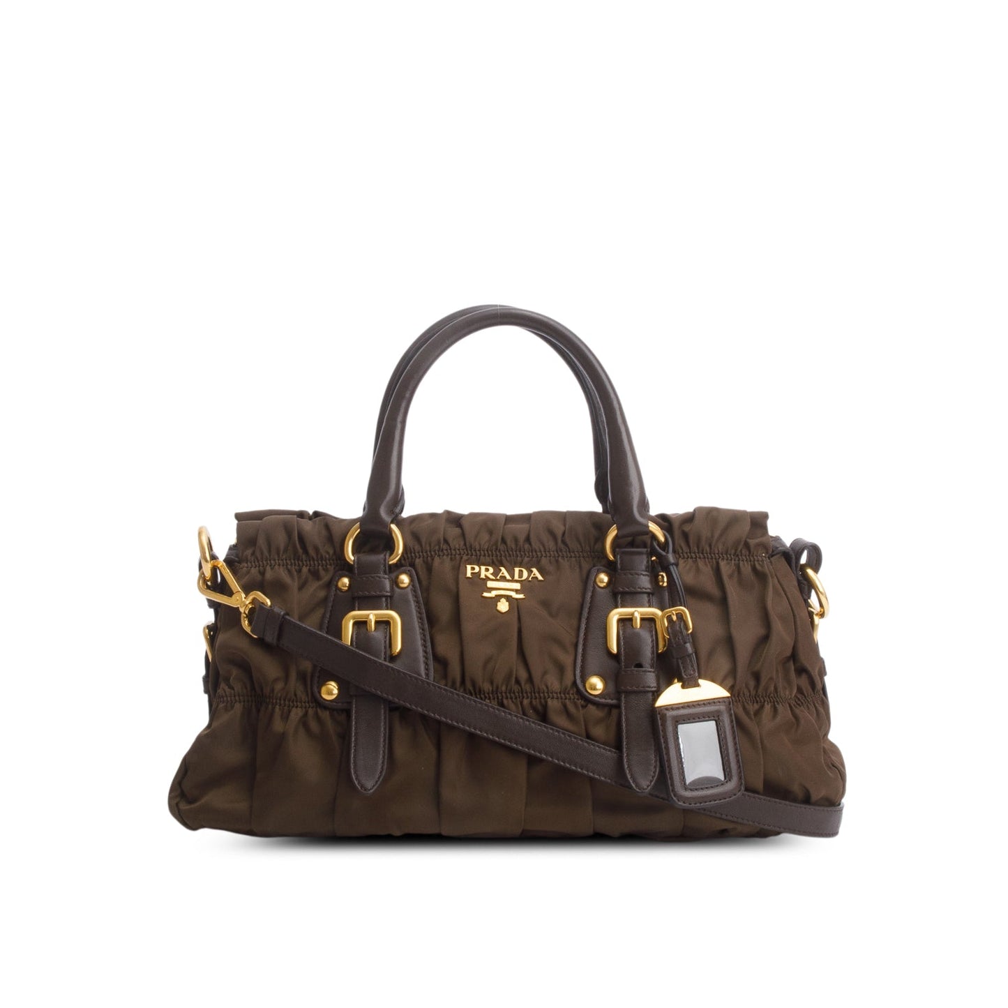 Prada Tessuto Gaufre Shoulder Bag Nylon Brown Shoulder Bag