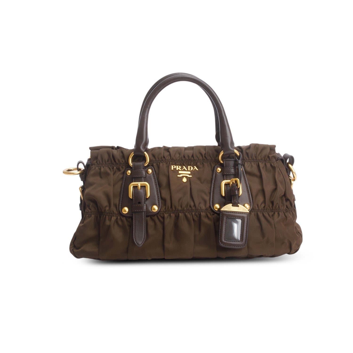 Prada Tessuto Gaufre Shoulder Bag Nylon Brown Shoulder Bag