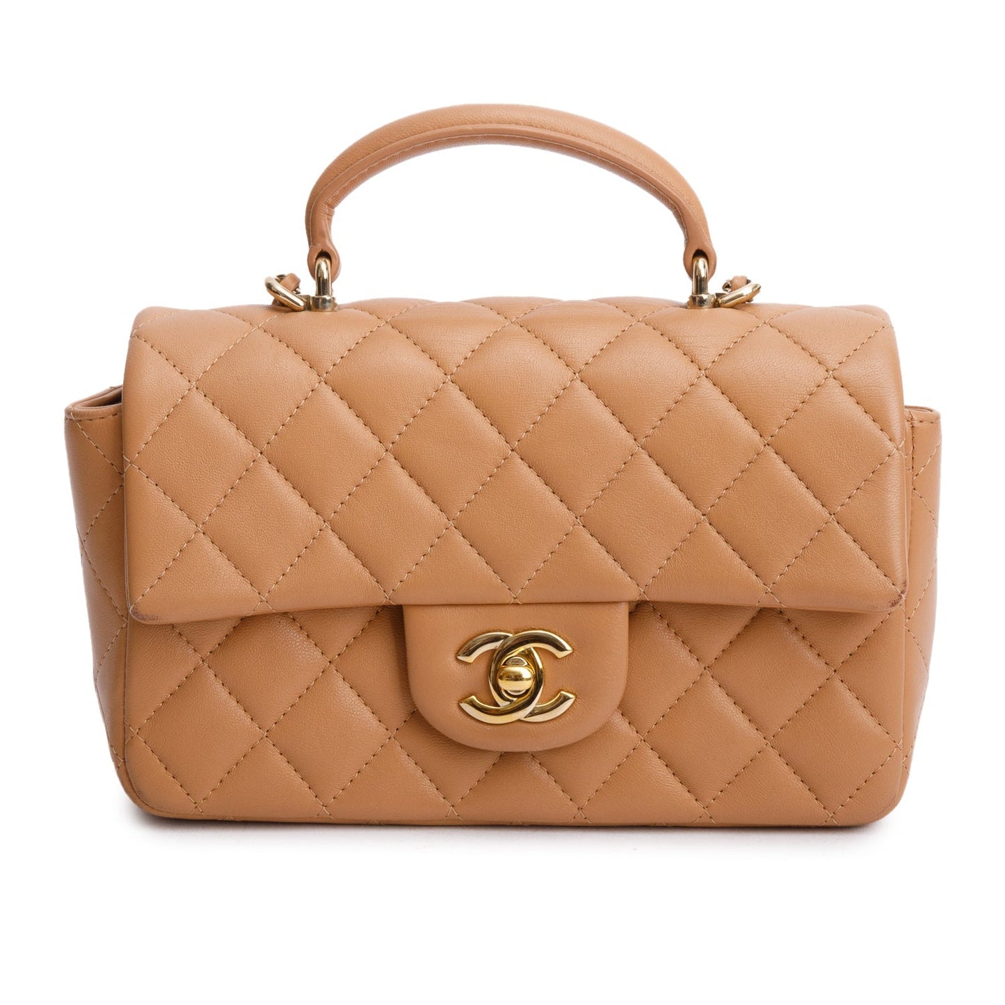 Chanel Quilted Top Handle Rectangular Flap Lambskin Brown Travel Bag