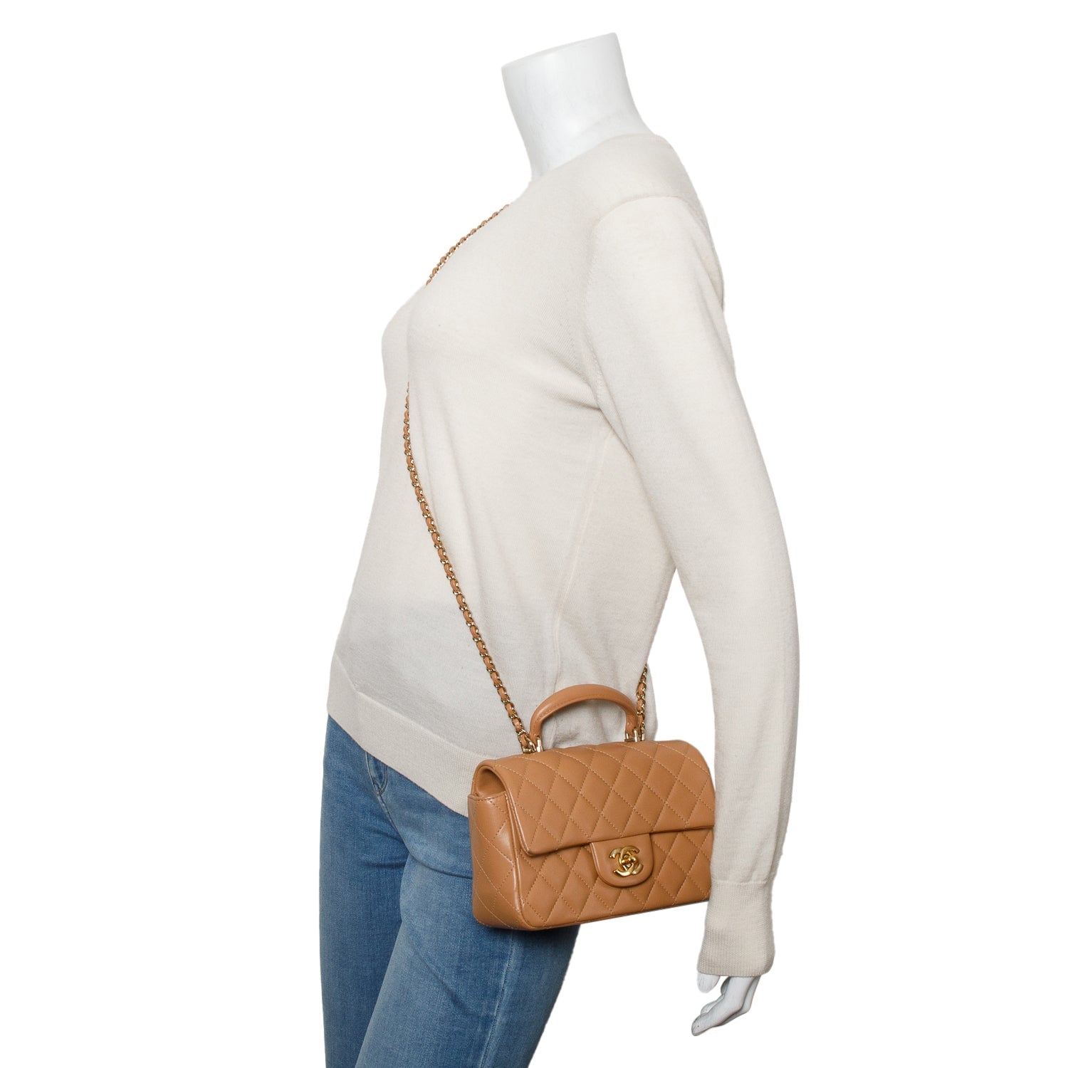 Chanel Quilted Top Handle Rectangular Flap Lambskin Brown Travel Bag