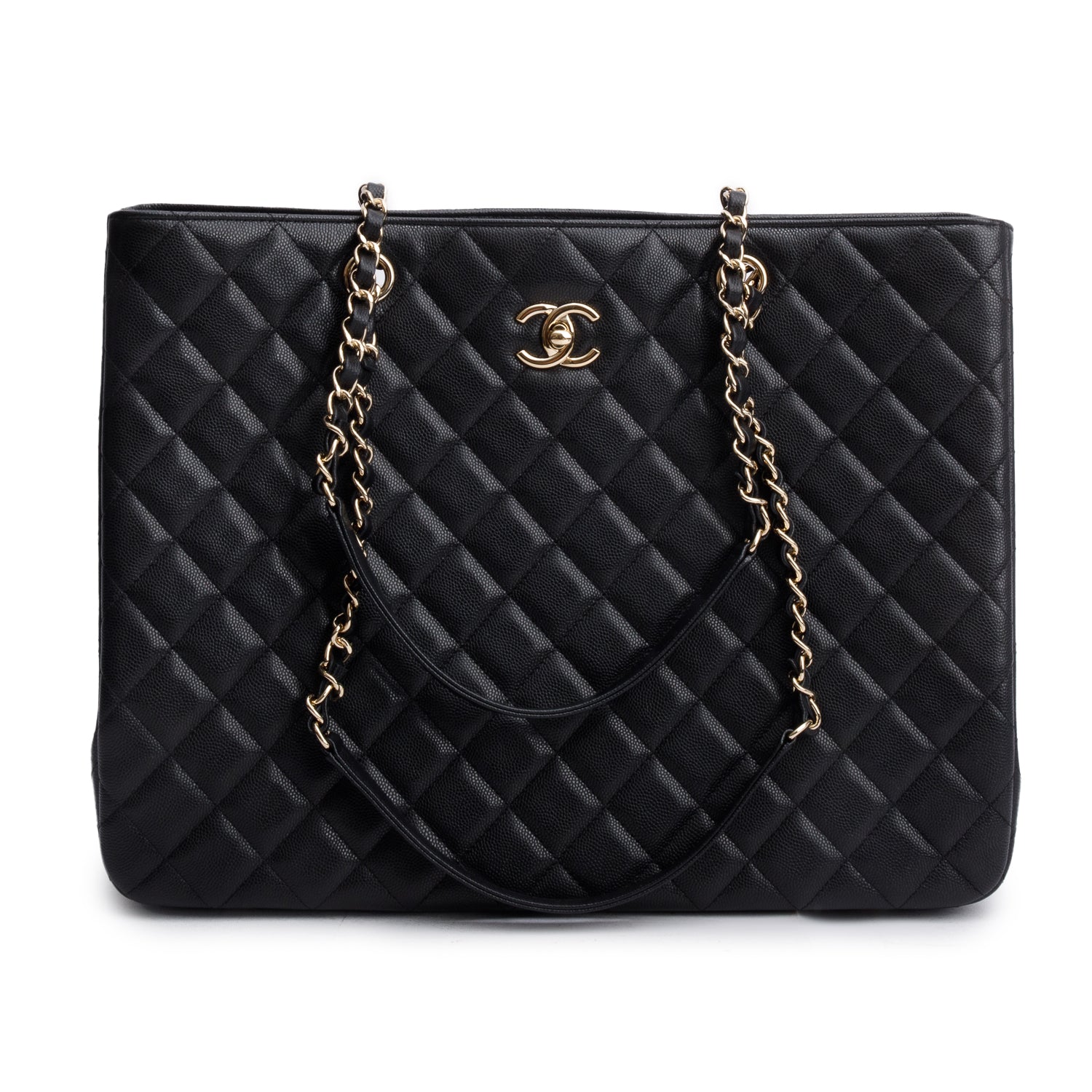 Chanel Caviar Quilted Classic Shopping Black Travel Bag Box Receipt
