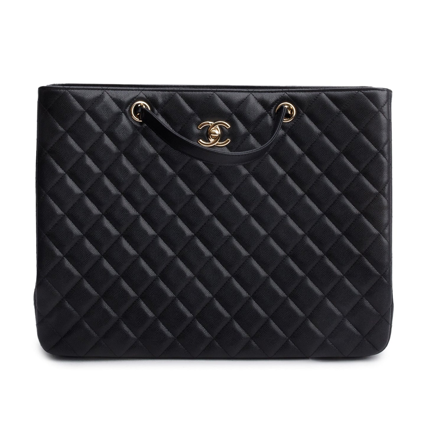 Chanel Caviar Quilted Classic Shopping Black Travel Bag Box Receipt