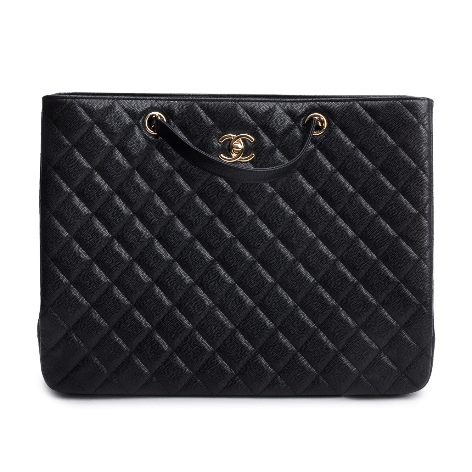 Chanel Caviar Quilted Classic Shopping Black Travel Bag Box Receipt