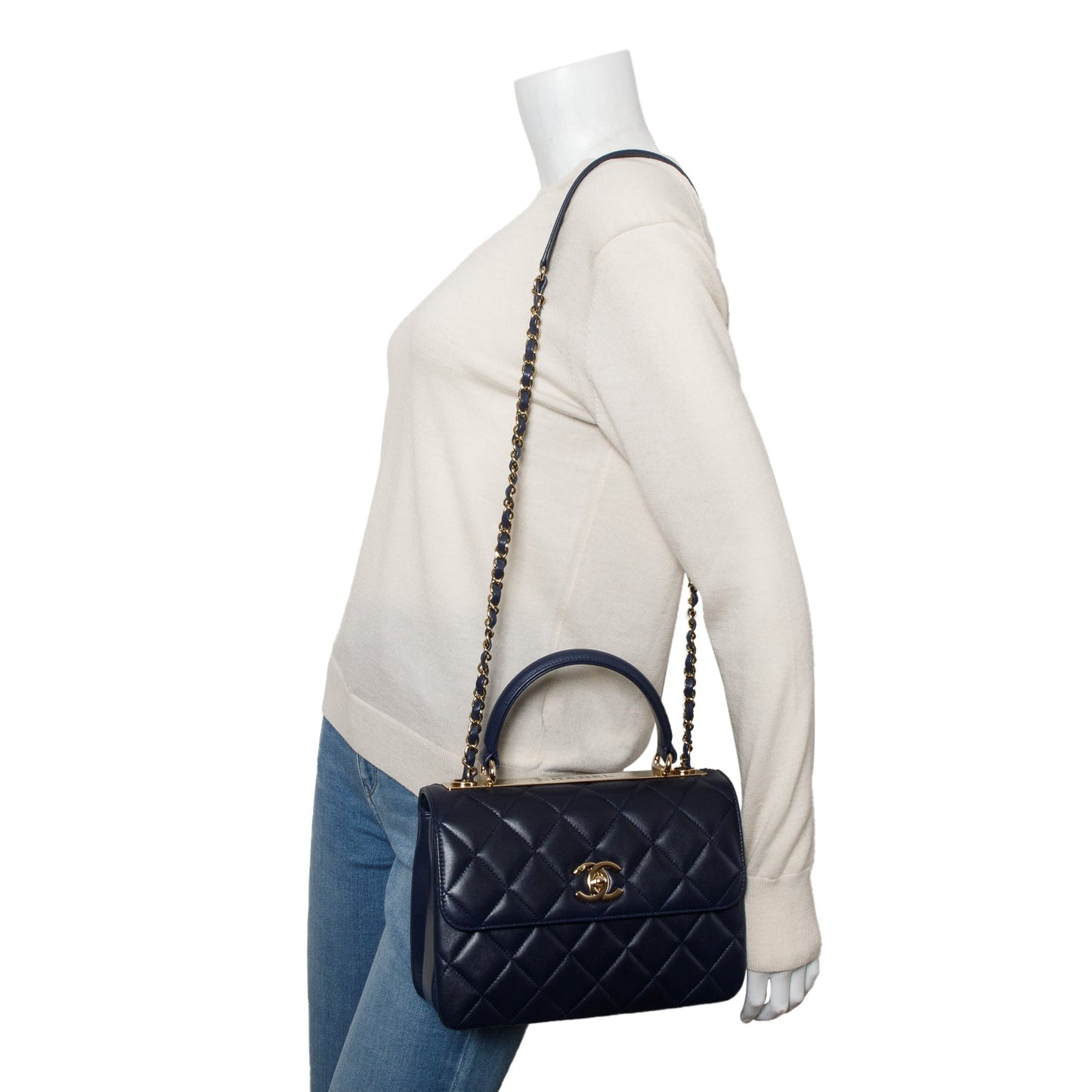 Chanel Navy Quilted Trendy Top Handle Lambskin Travel Bag