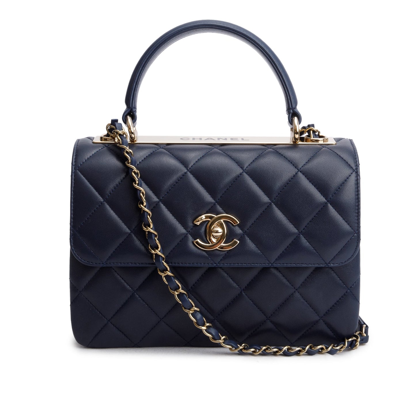 Chanel Navy Quilted Trendy Top Handle Lambskin Travel Bag
