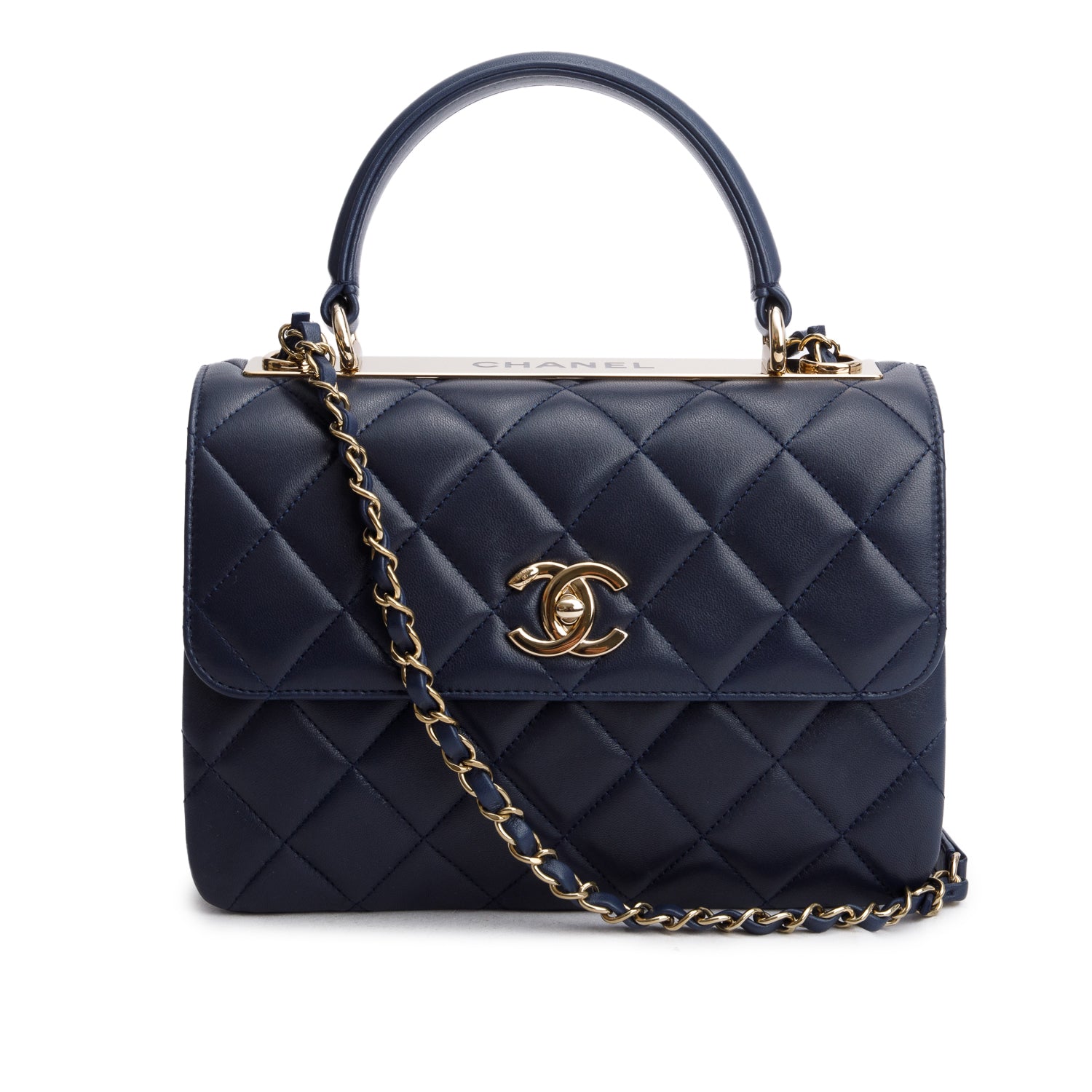 Chanel Navy Quilted Trendy Top Handle Lambskin Travel Bag