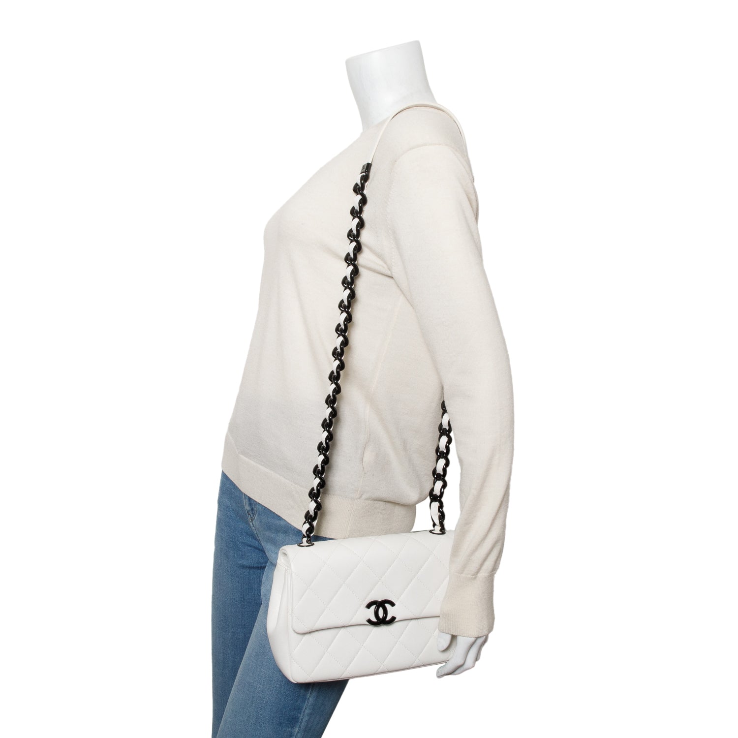 Chanel Caviar Quilted My Everything Flap White Travel Bag