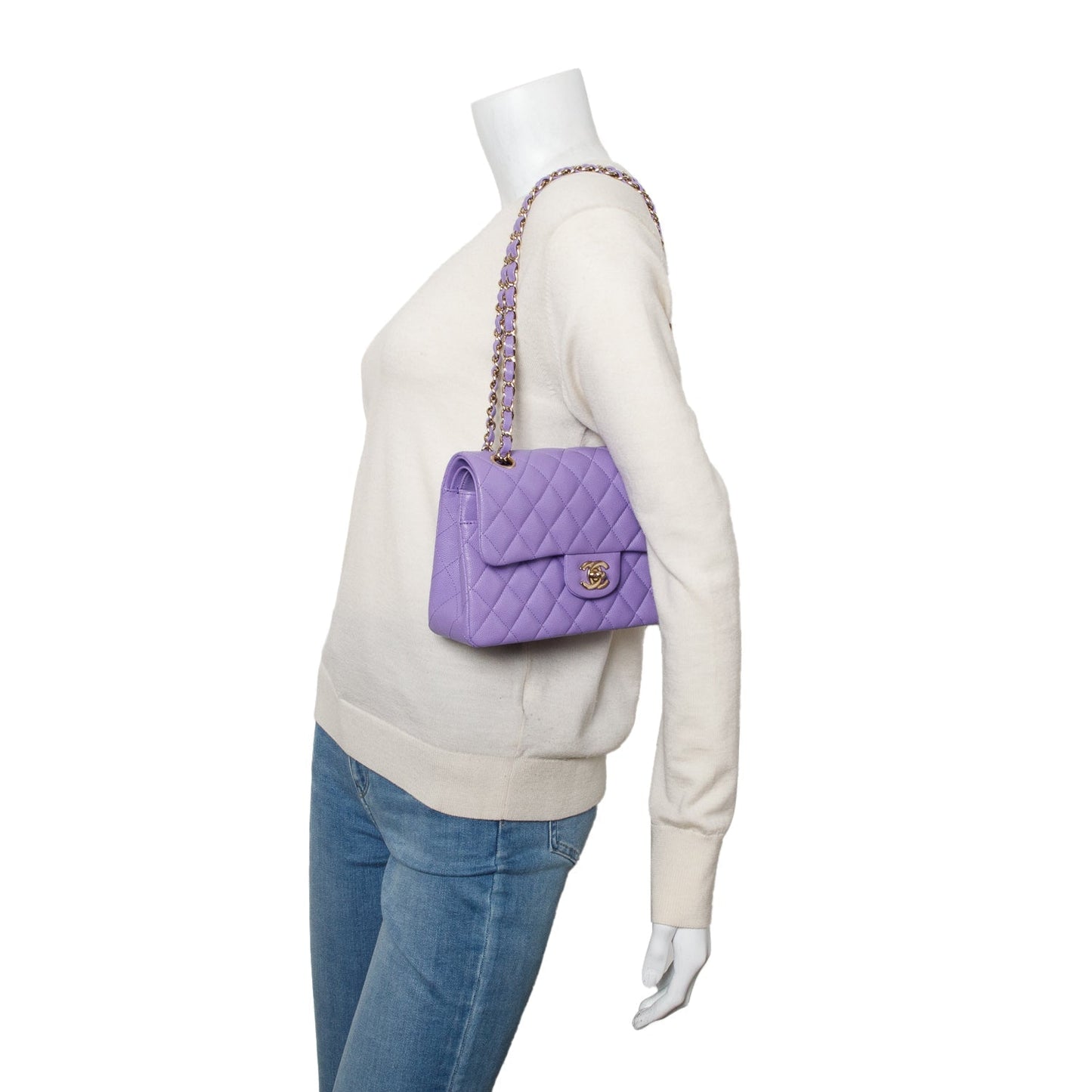 Chanel Purple Caviar Quilted Double Flap Leather Travel Bag