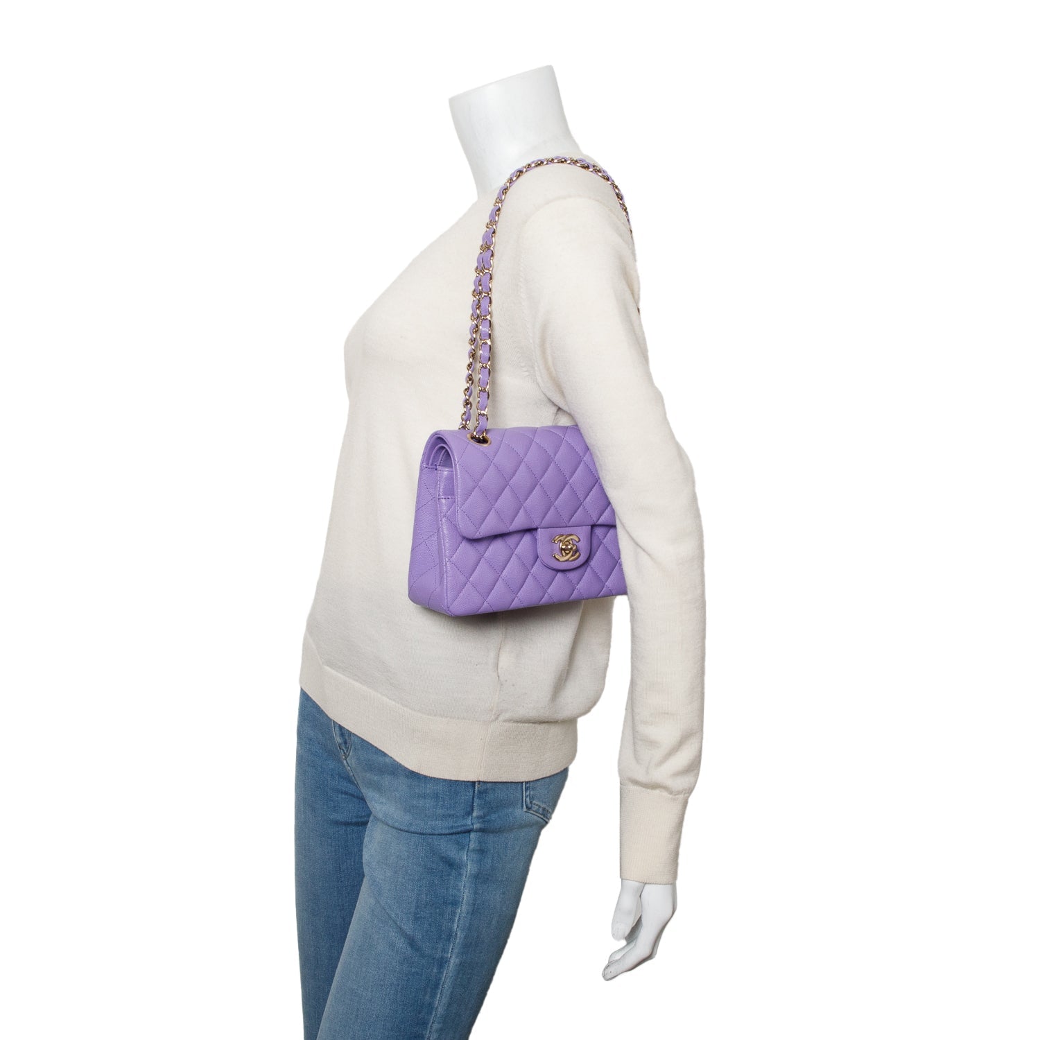 Chanel Purple Caviar Quilted Double Flap Leather Travel Bag