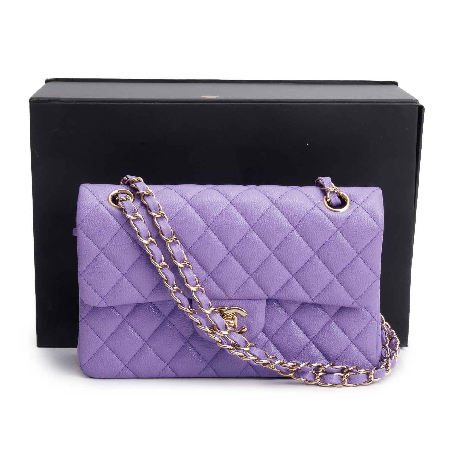 Chanel Purple Caviar Quilted Double Flap Leather Travel Bag