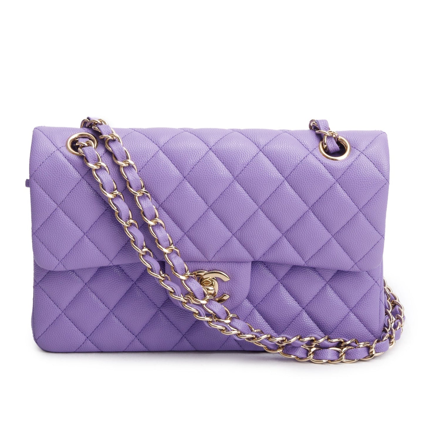 Chanel Purple Caviar Quilted Double Flap Leather Travel Bag