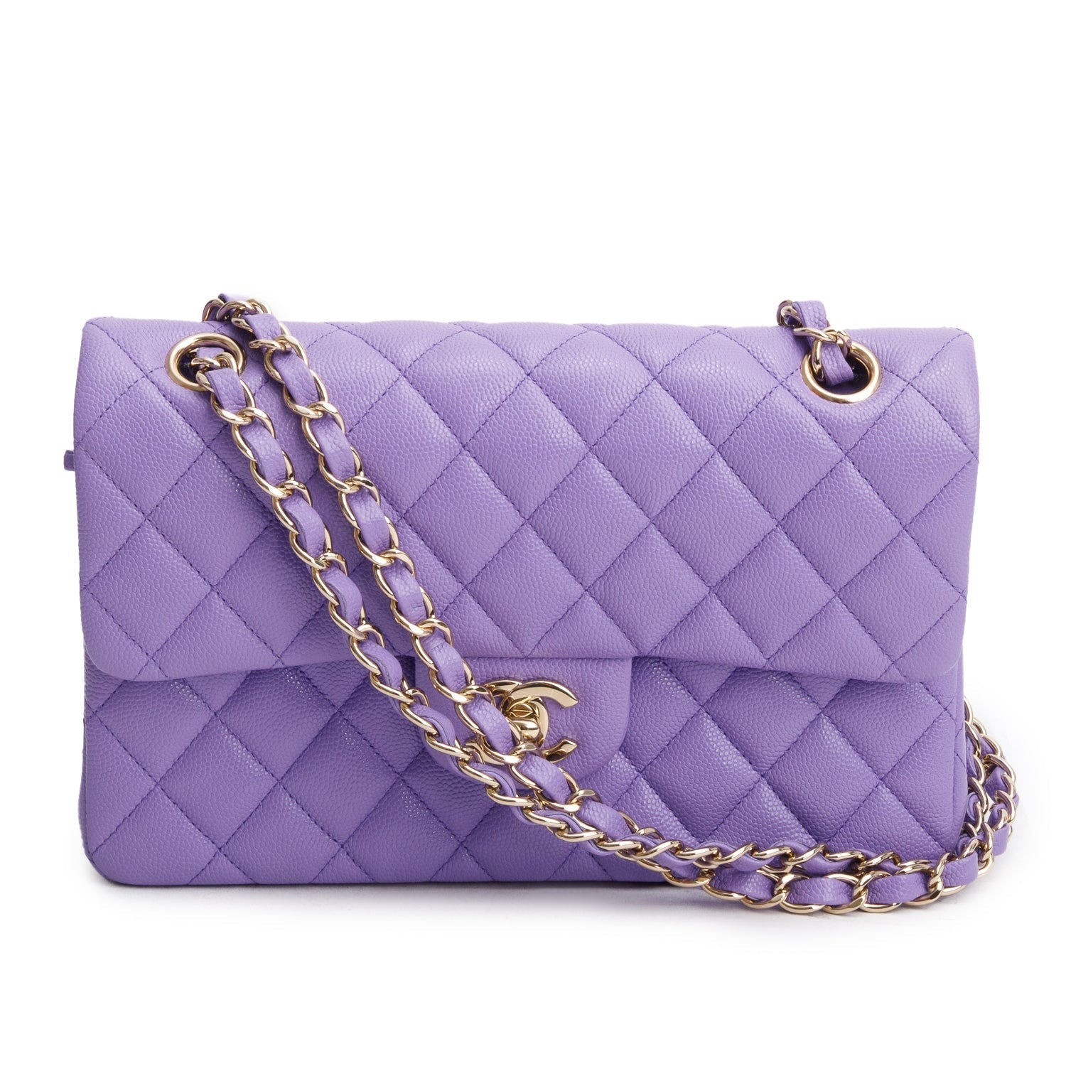 Chanel Purple Caviar Quilted Double Flap Leather Travel Bag