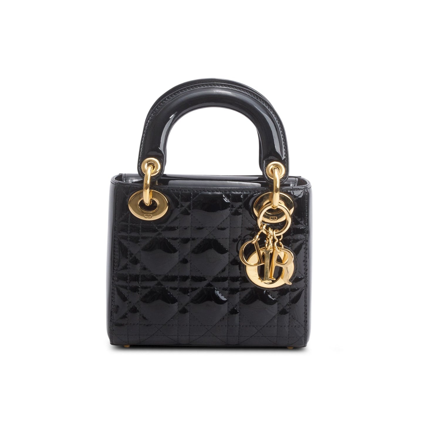 Dior Christian Cannage Patent Lady Bag Leather Black Travel Bag 3