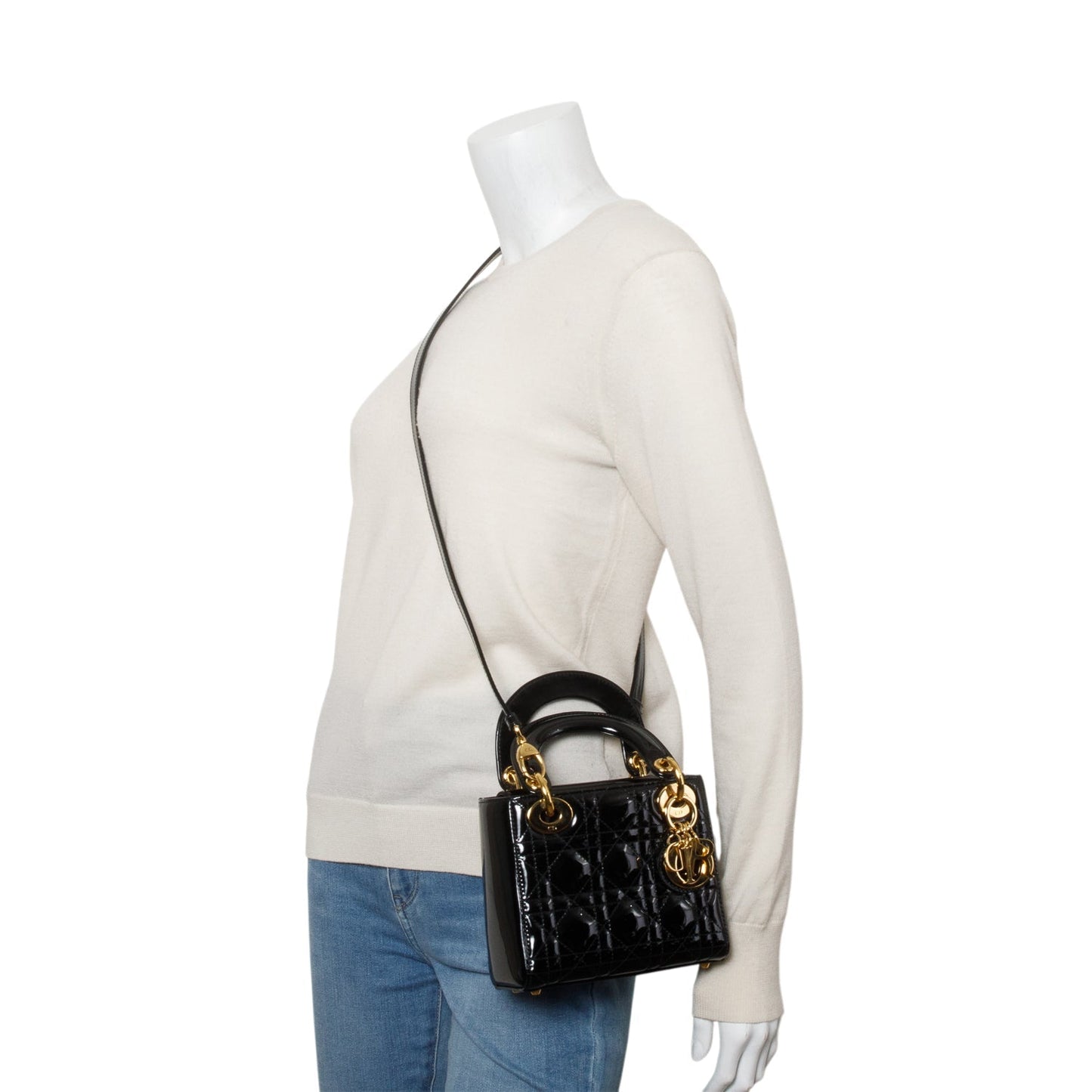 Dior Christian Cannage Patent Lady Bag Leather Black Travel Bag 3